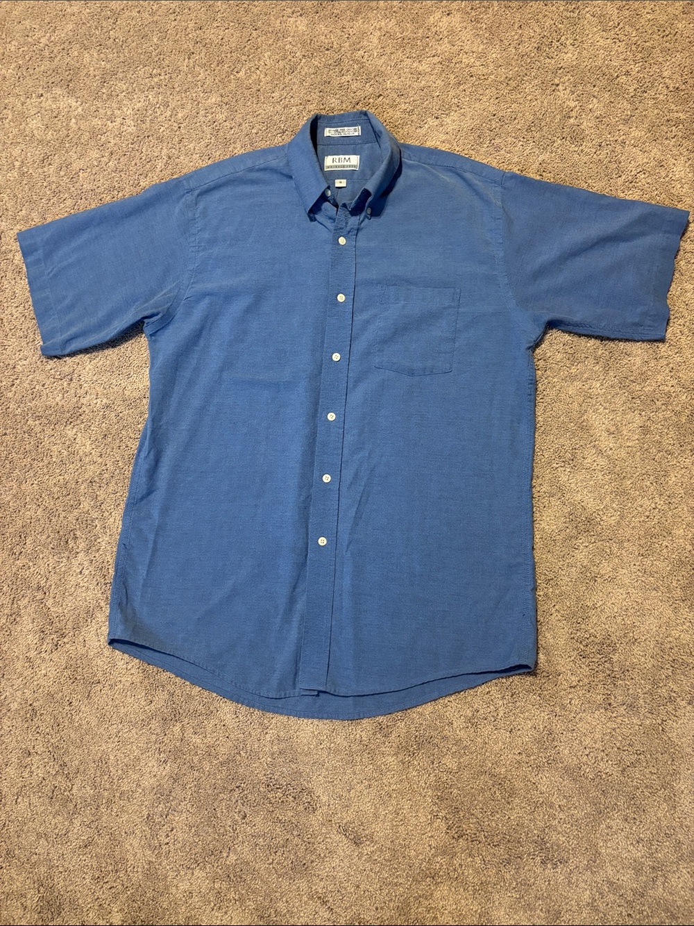 RBM Short-Sleeve Button-Down Shirt in Blue Large